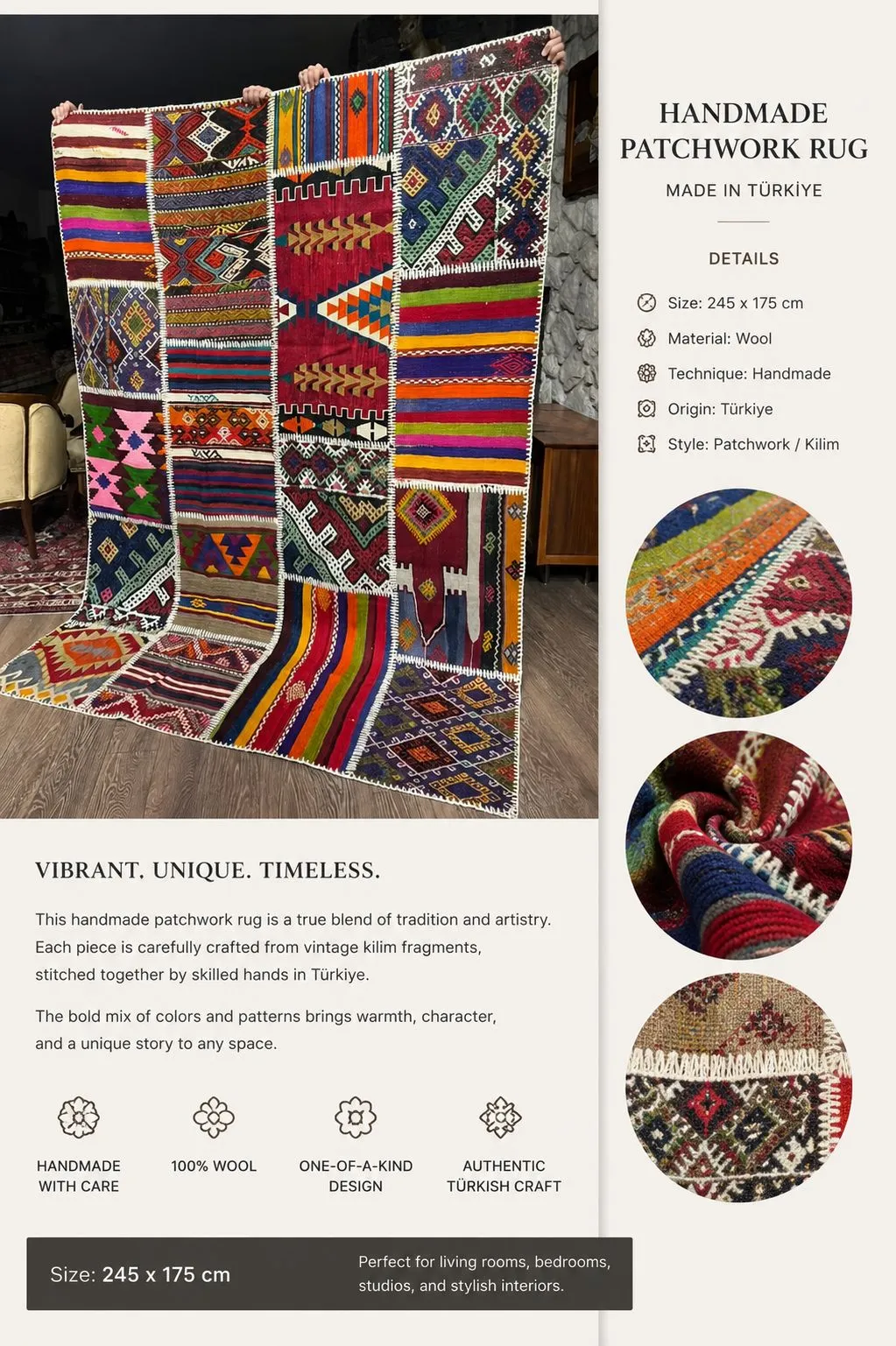 Handmade Patchwork Rug – Made in Türkiye