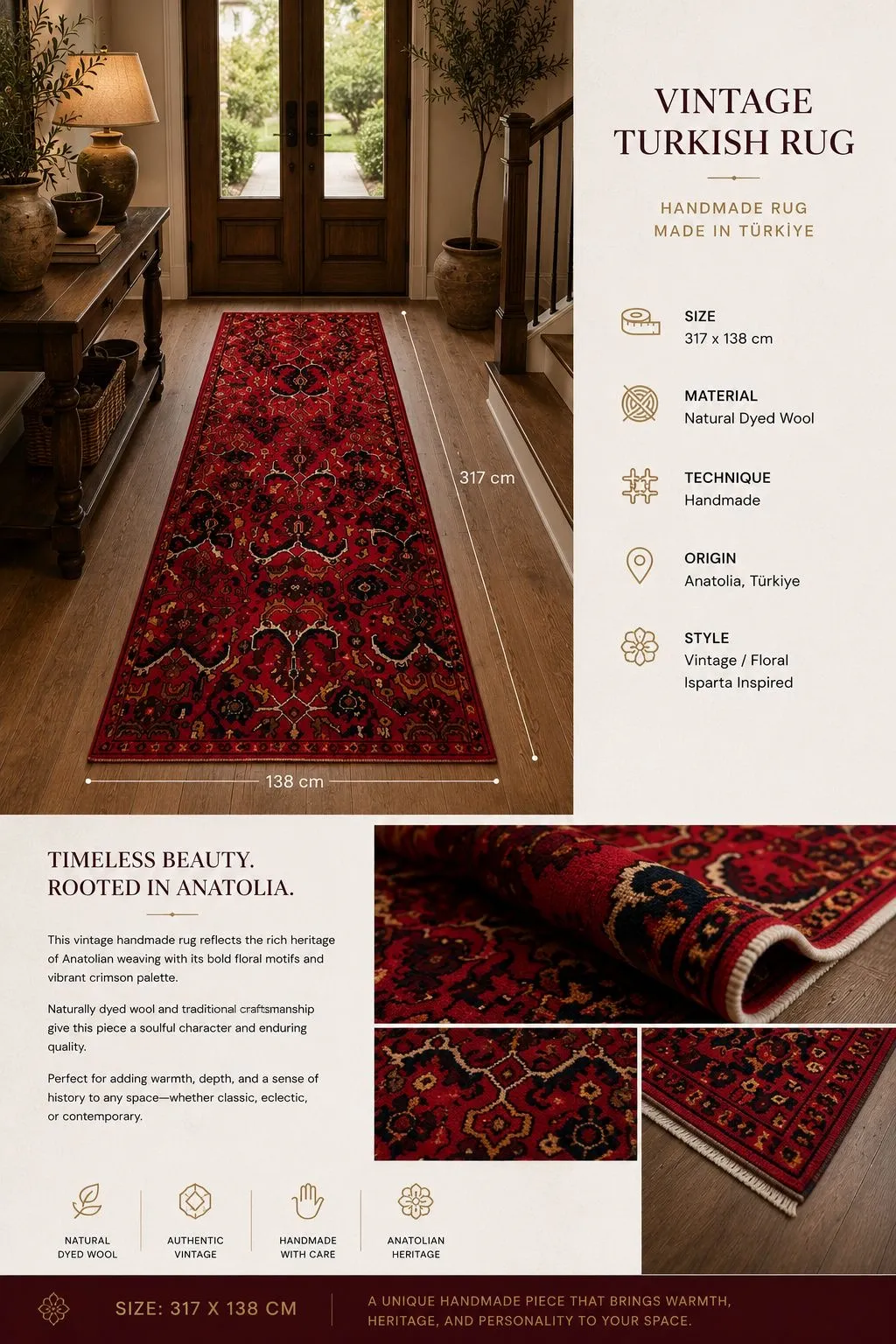 Vintage Anatolian Handmade Rug – Made in Türkiye