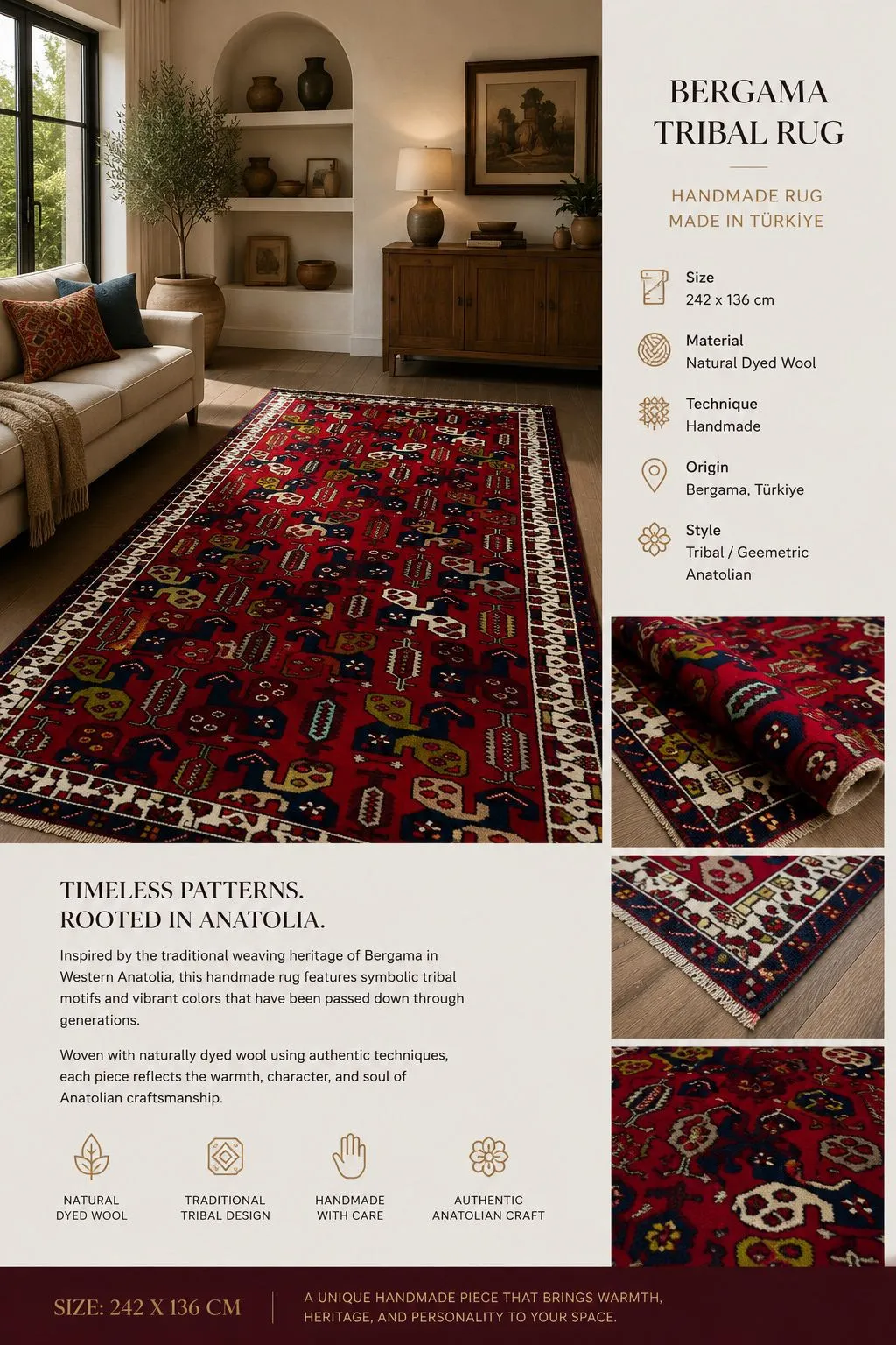 Bergama Handmade Rug – Made in Türkiye