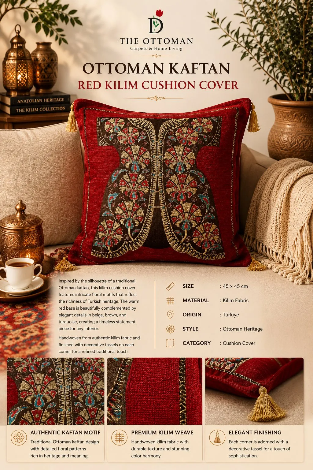 Ottoman Kaftan Red Kilim Cushion Cover