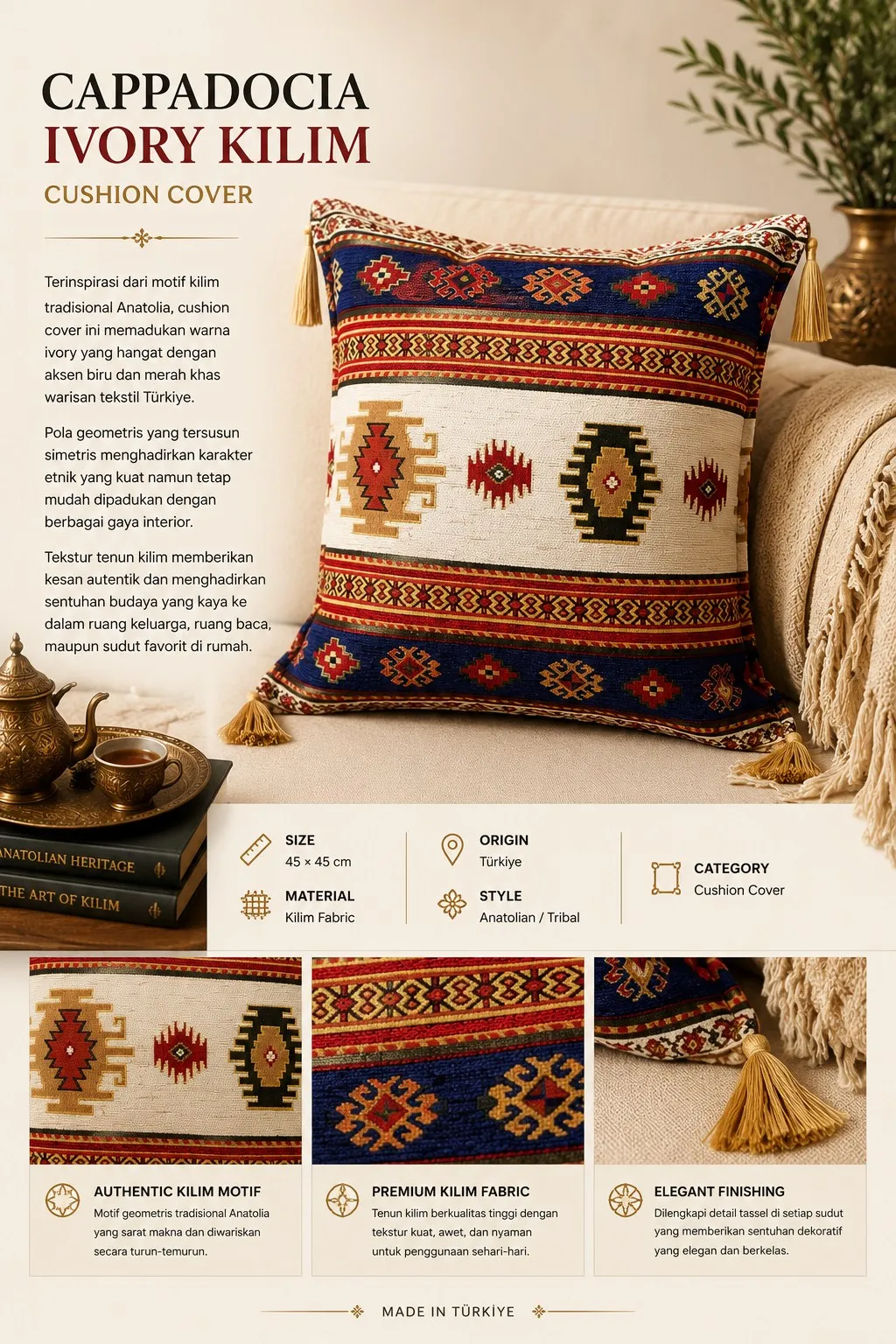 Cappadocia Ivory Kilim Cushion Cover