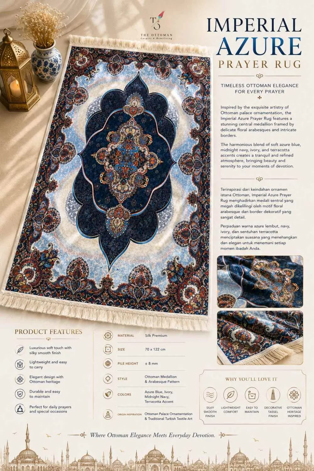 Imperial Azure Prayer Rug