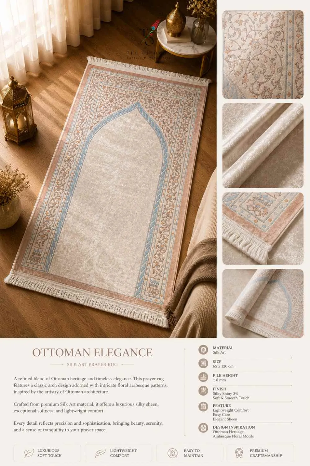 OTTOMAN ELEGANCE SILK ART PRAYER RUG