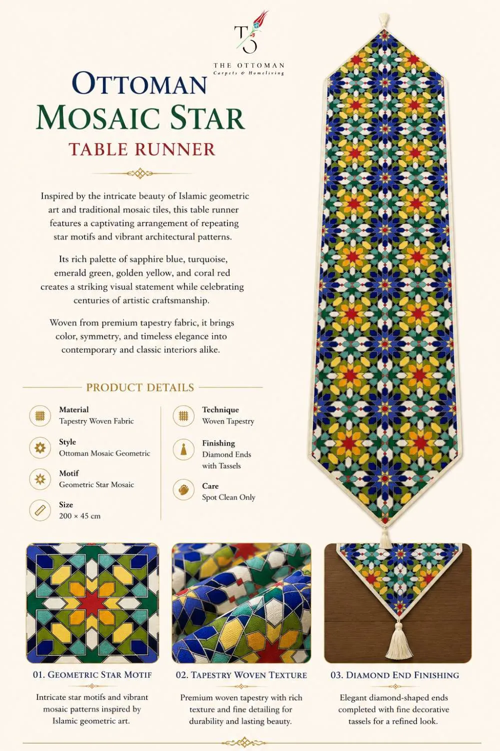 Ottoman Mosaic Star Table Runner