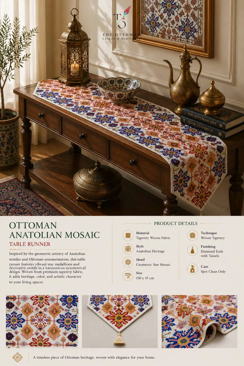 Ottoman Anatolian Mosaic Table Runner