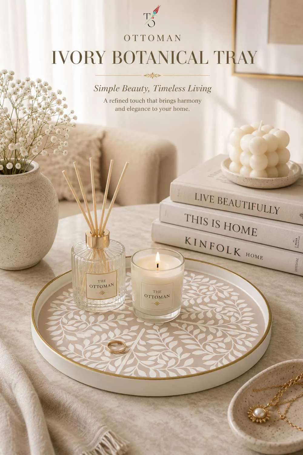Ottoman Ivory Botanical Tray
