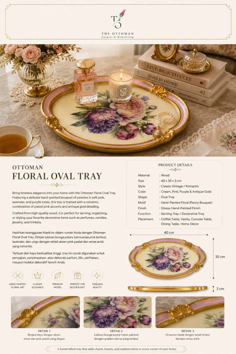 Ottoman Floral Oval Tray