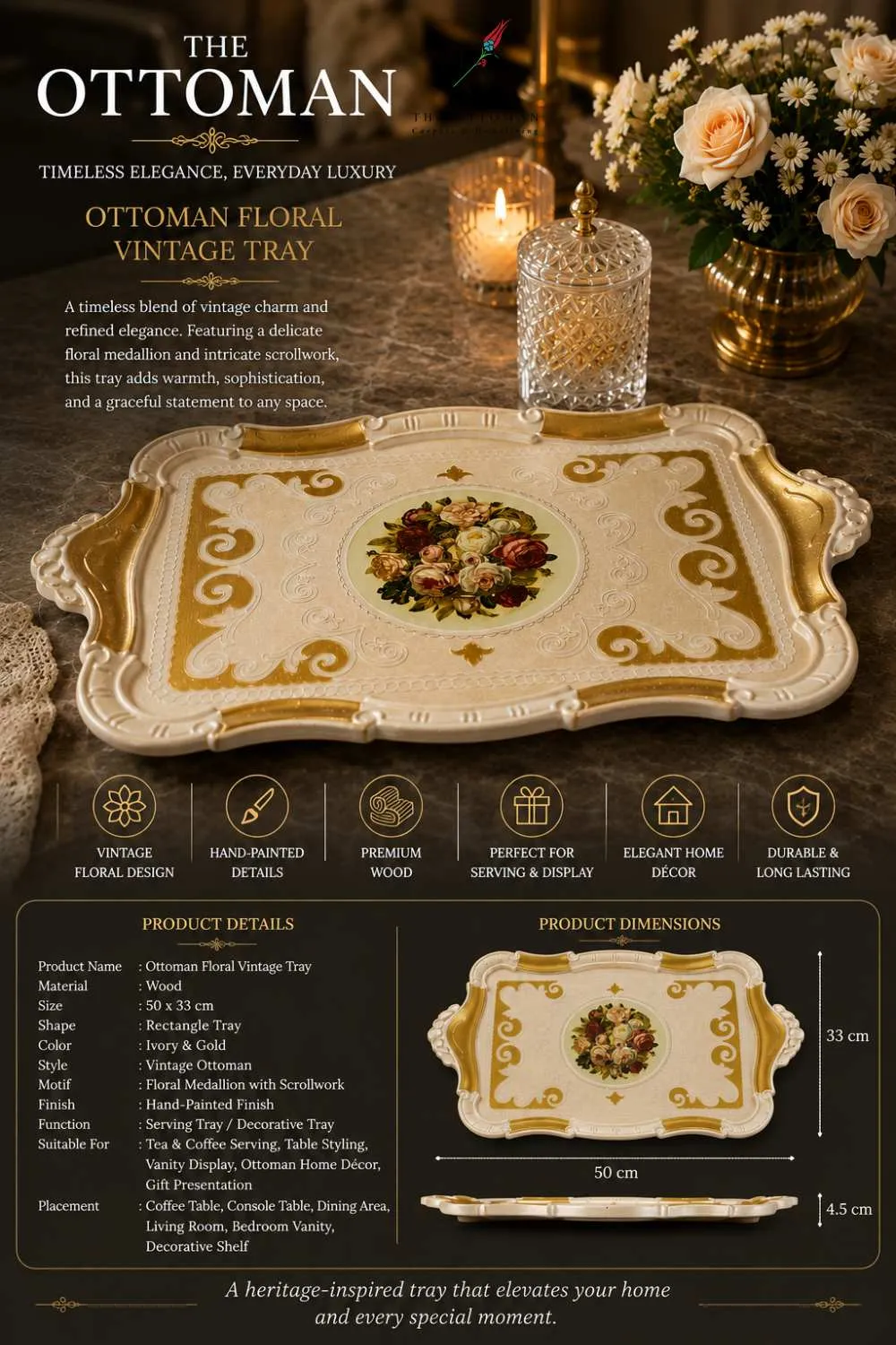 Ottoman Floral Vintage Tray